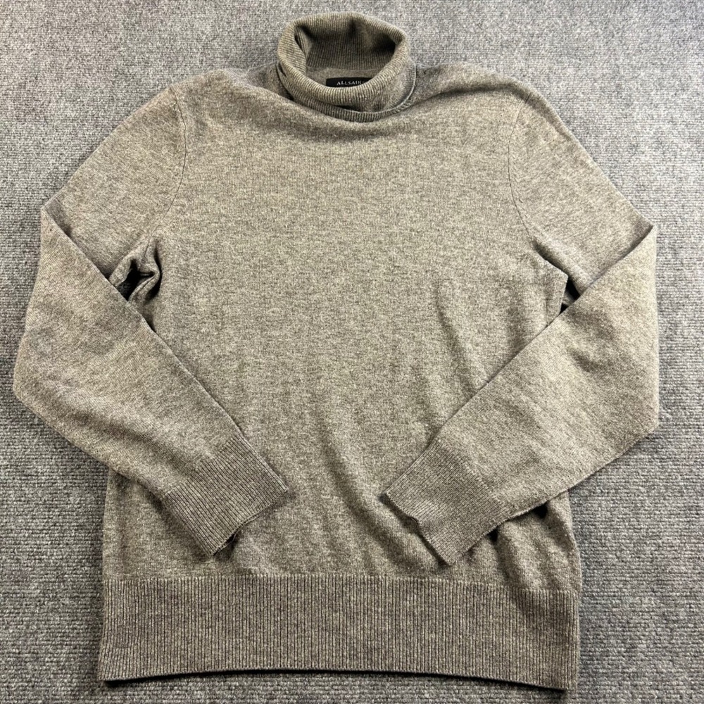 AllSaints Mode Merino Roll Neck Grey Wool Turtleneck Sweater Small